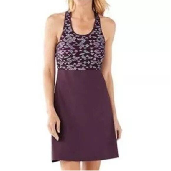 Smartwool XS Willow Lake Purple Geometric Wool Cross Back Dress Athleisure j14 - Picture 1 of 8